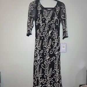 JS Collections Beaded Black & White Midi Cocktail Dress w/3/4 Sleeves, Sz 8, NWT